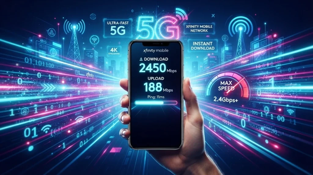 Illustration comparing Xfinity Mobile LTE, 5G, and WiFi performance