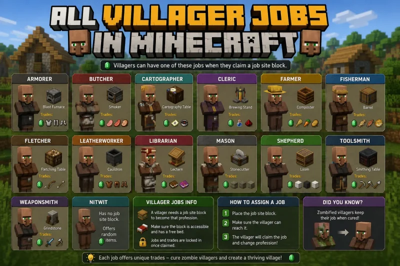 All Villager Jobs in Minecraft