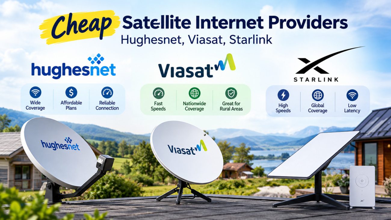 Cheap Satellite Internet Providers Hughesnet, Viasat, Starlink
